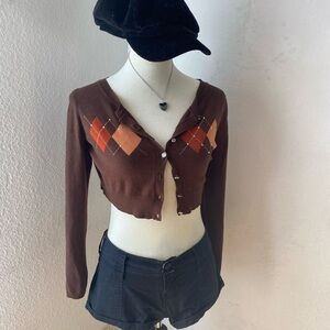 Cropped argyle y2k sweater